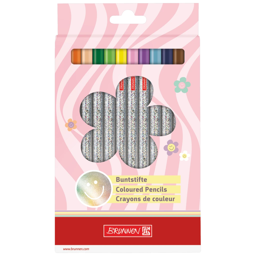 Dicke Buntstifte-Set Happy Hippie | Dreikantform, silber irisierend, 12 Stück