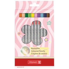 Dicke Buntstifte-Set Happy Hippie | Dreikantform, silber irisierend, 12 Stück