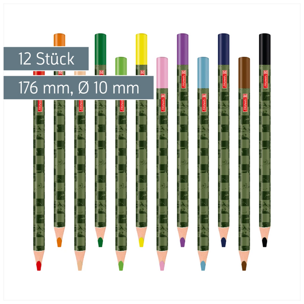 Dicke Buntstifte-Set Fast Wheels | Dreikantform, grün/mehrfarbig, 12 Stück