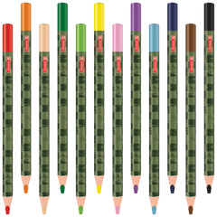 Dicke Buntstifte-Set Fast Wheels | Dreikantform, grün/mehrfarbig, 12 Stück
