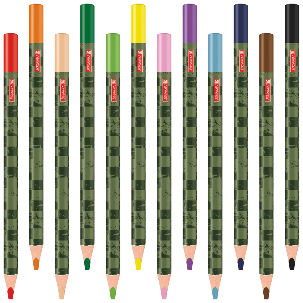 Dicke Buntstifte-Set Fast Wheels | Dreikantform, grün/mehrfarbig, 12 Stück