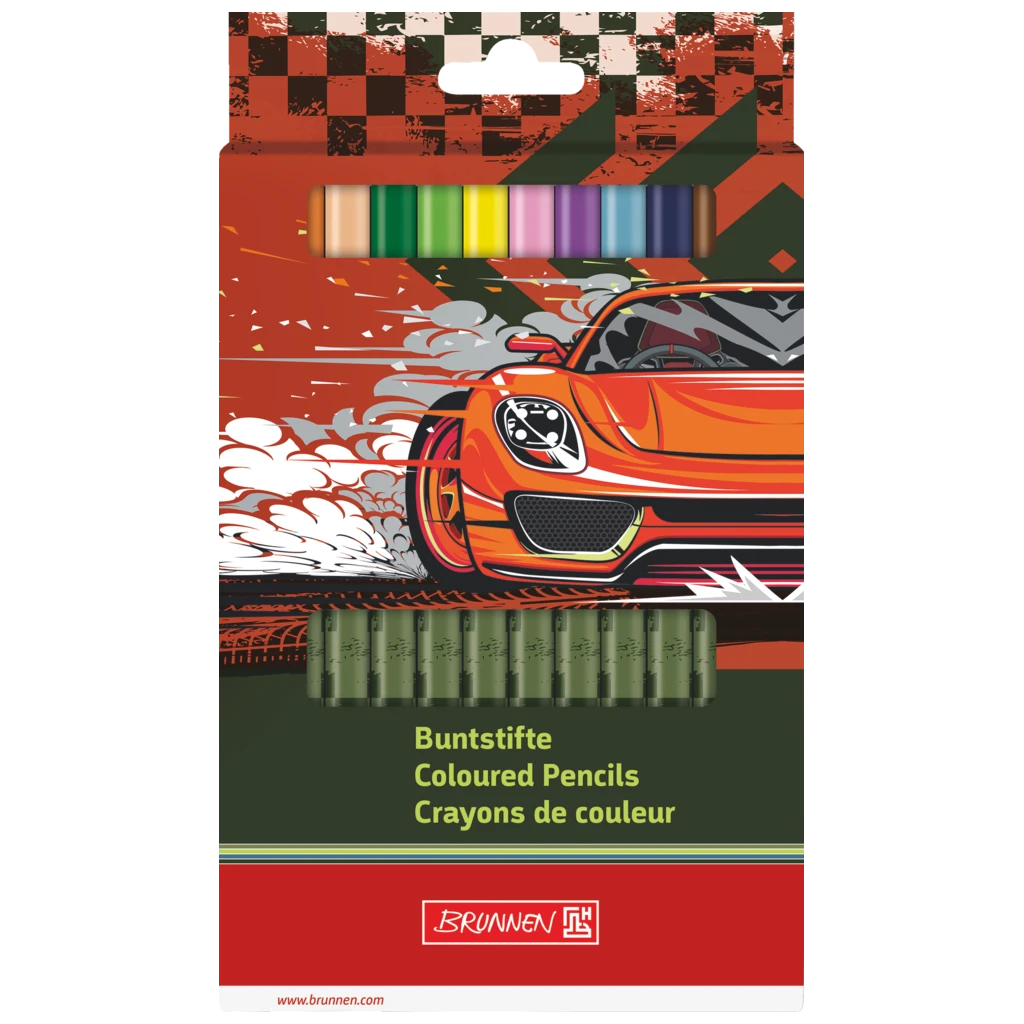 Dicke Buntstifte-Set Fast Wheels | Dreikantform, grün/mehrfarbig, 12 Stück