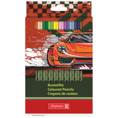 Dicke Buntstifte-Set Fast Wheels | Dreikantform, grün/mehrfarbig, 12 Stück