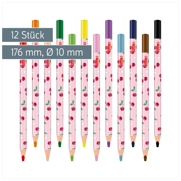 Dicke Buntstifte-Set Fruity Love | Dreikantform, rosa/rot, 12 Stück