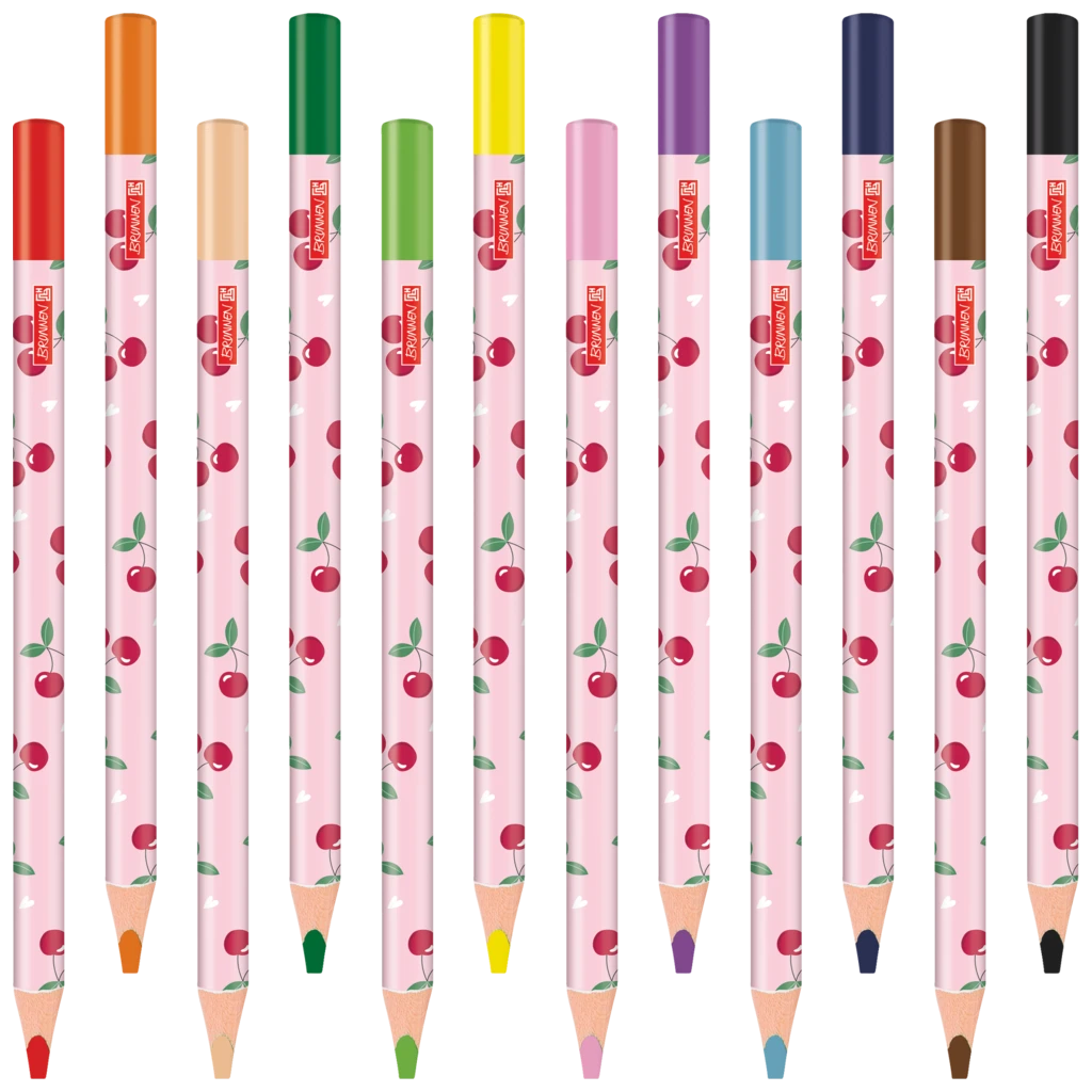 Dicke Buntstifte-Set Fruity Love | Dreikantform, rosa/rot, 12 Stück