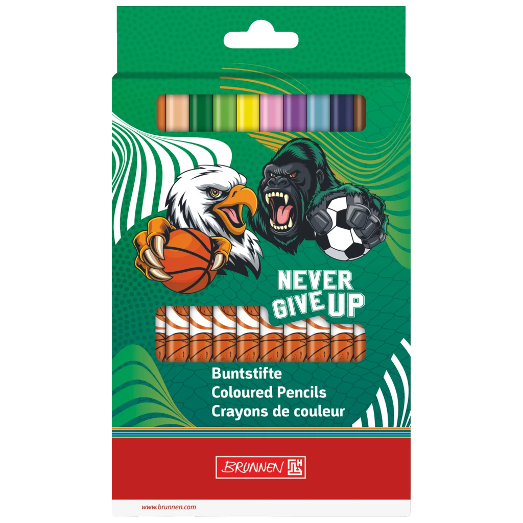 Dicke-Buntstifte-Set Sporty Animals | Dreikantform, orange/mehrfarbig, 12 Stück