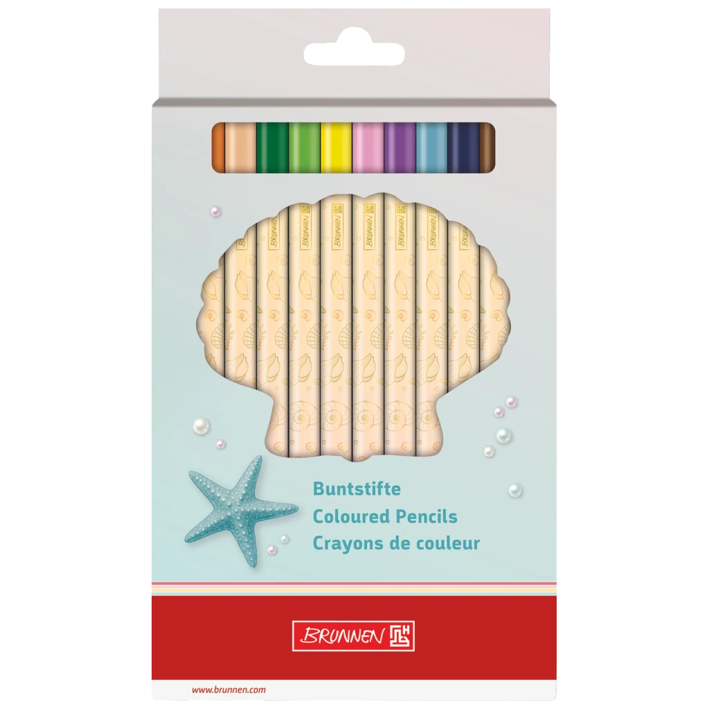 Dicke-Buntstifte-Set Sunny Ocean | Dreikantform, gold/mehrfarbig, pastell, 12 Stück