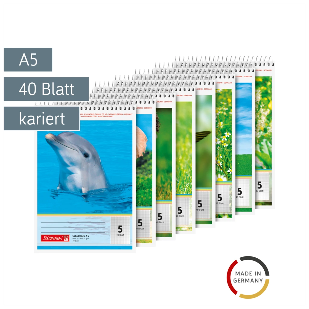 Schulblock | A5, Lineatur 5, 40 Blatt, mehrfarbig