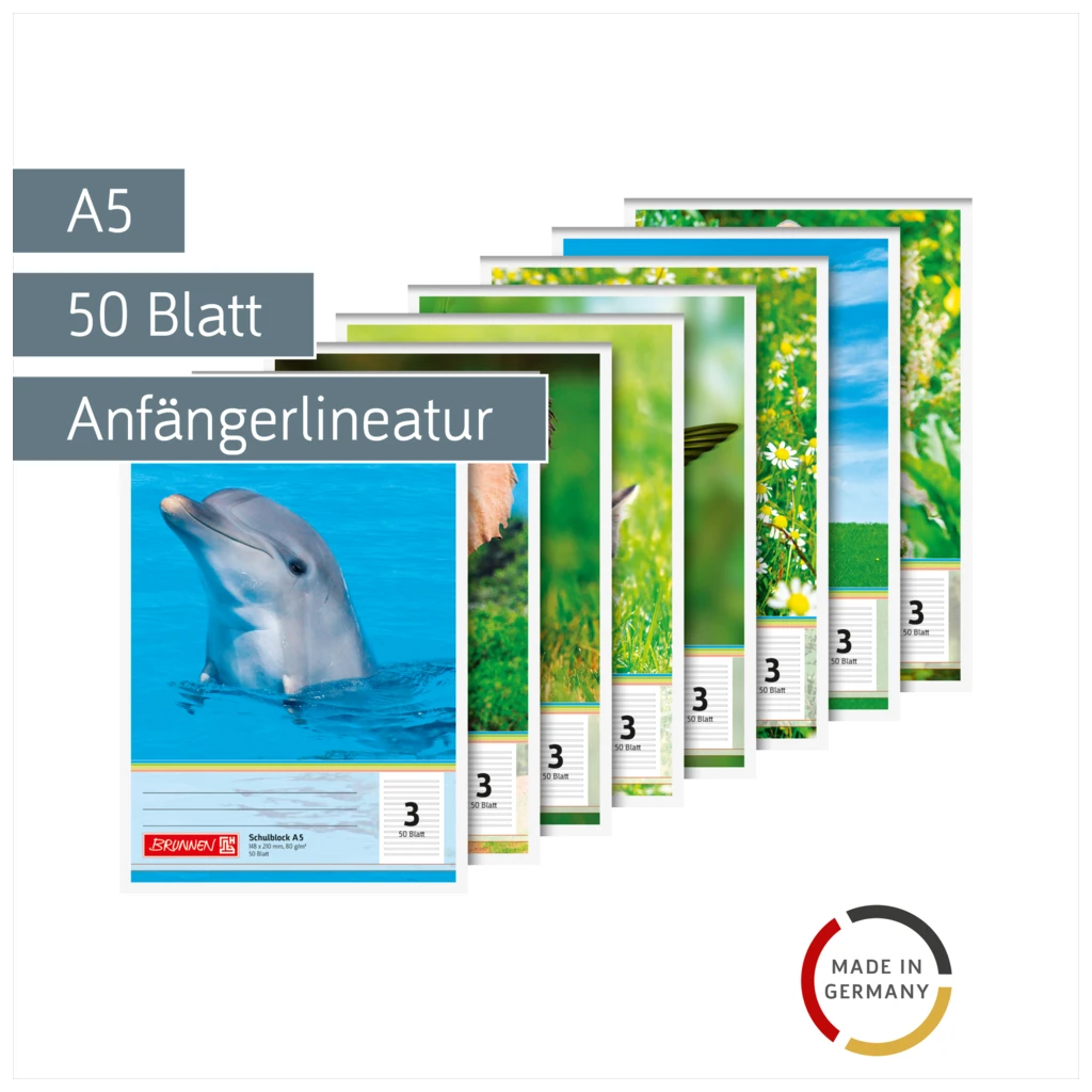 Schulblock gelocht | A5, Lineatur 3, 50 Blatt, sortiert