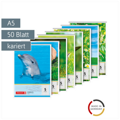 Schulblock gelocht | A5, Lineatur 5, 50 Blatt, sortiert