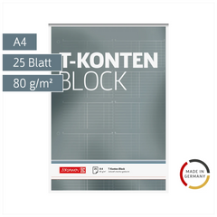 T-Konten-Block gelocht | A4, 25 Blatt, grau