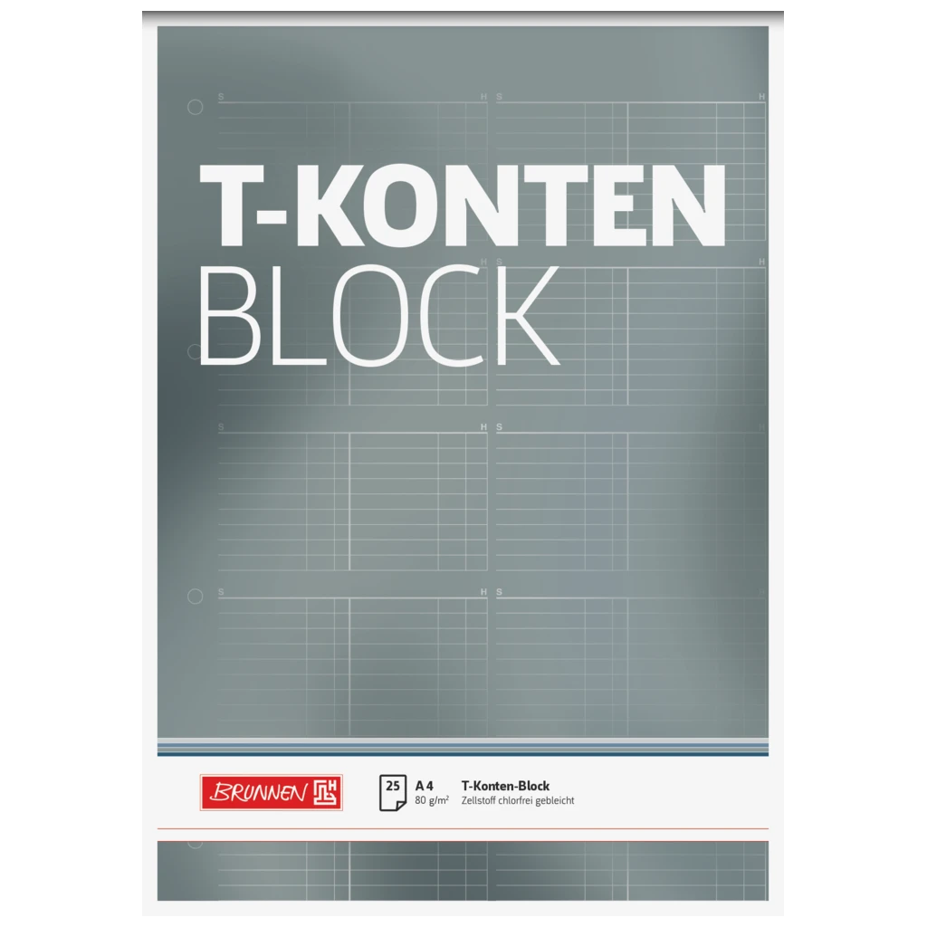 T-Konten-Block gelocht | A4, 25 Blatt, grau