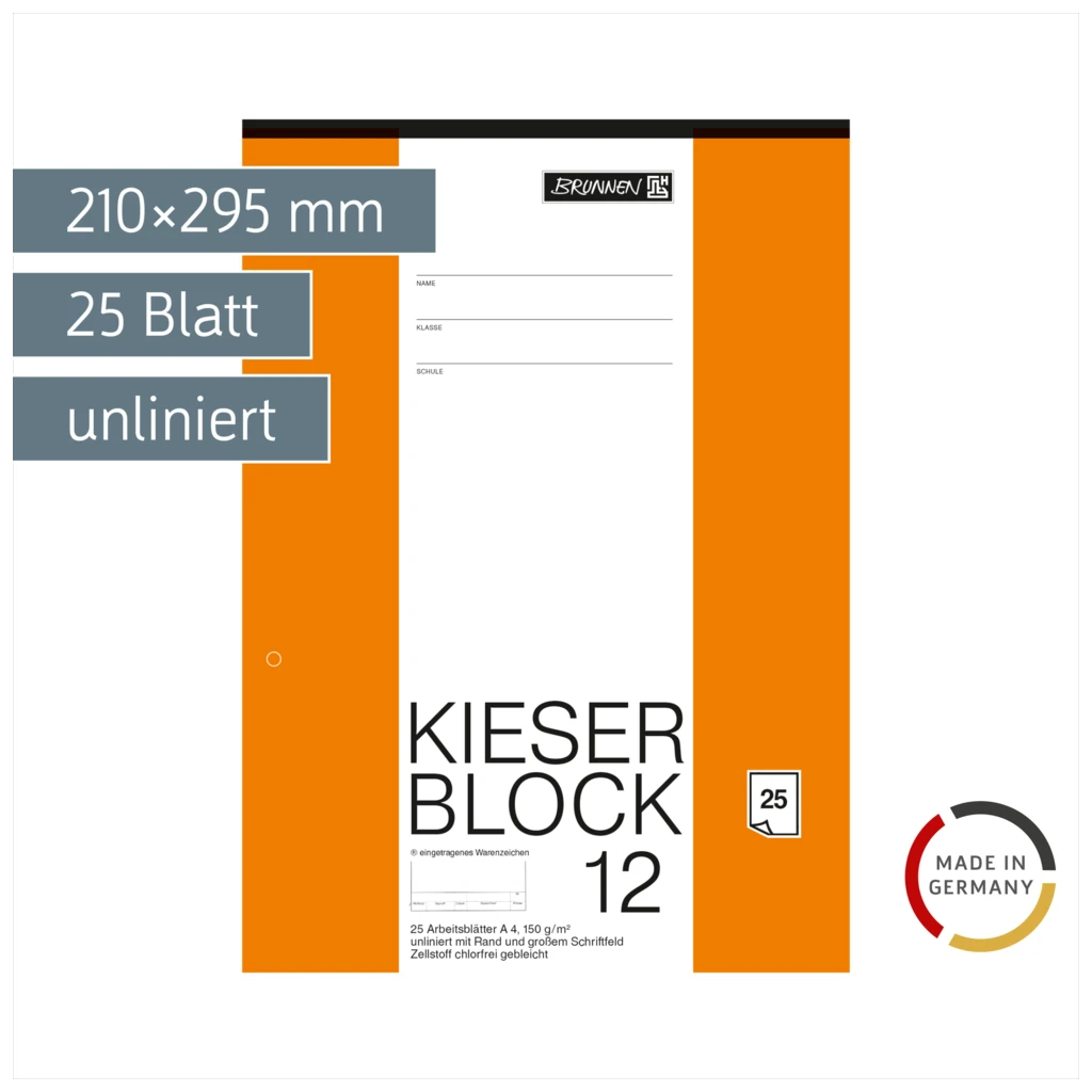 KIESER-Zeichenblock gelocht | A4, unliniert, 25 Blatt, weiß