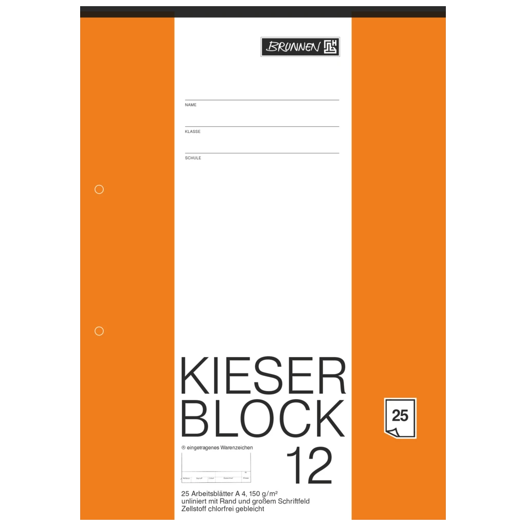 KIESER-Zeichenblock gelocht | A4, unliniert, 25 Blatt, weiß