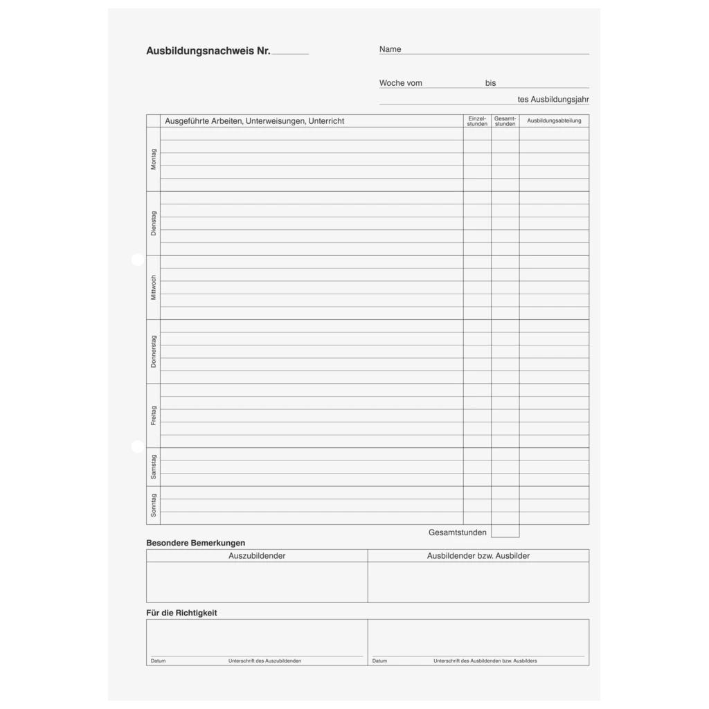 Ausbildungsnachweisblock | A4, 28 Blatt, blau