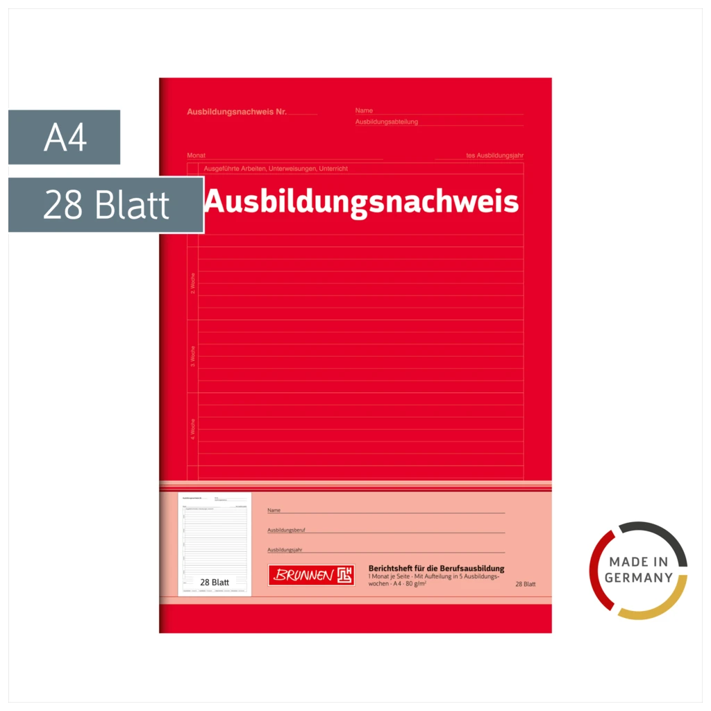 Ausbildungsnachweisheft | A4, 28 Blatt, rot