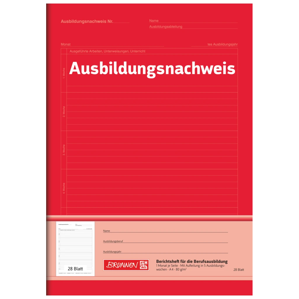 Ausbildungsnachweisheft | A4, 28 Blatt, rot