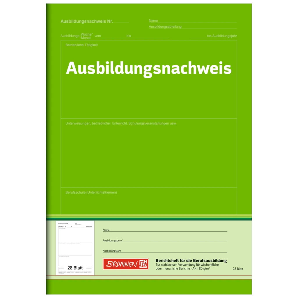 Ausbildungsnachweisheft | A4, 28 Blatt, grün