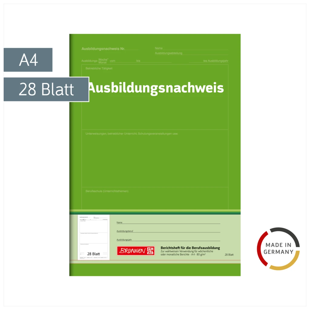 Ausbildungsnachweisheft | A4, 28 Blatt, grün