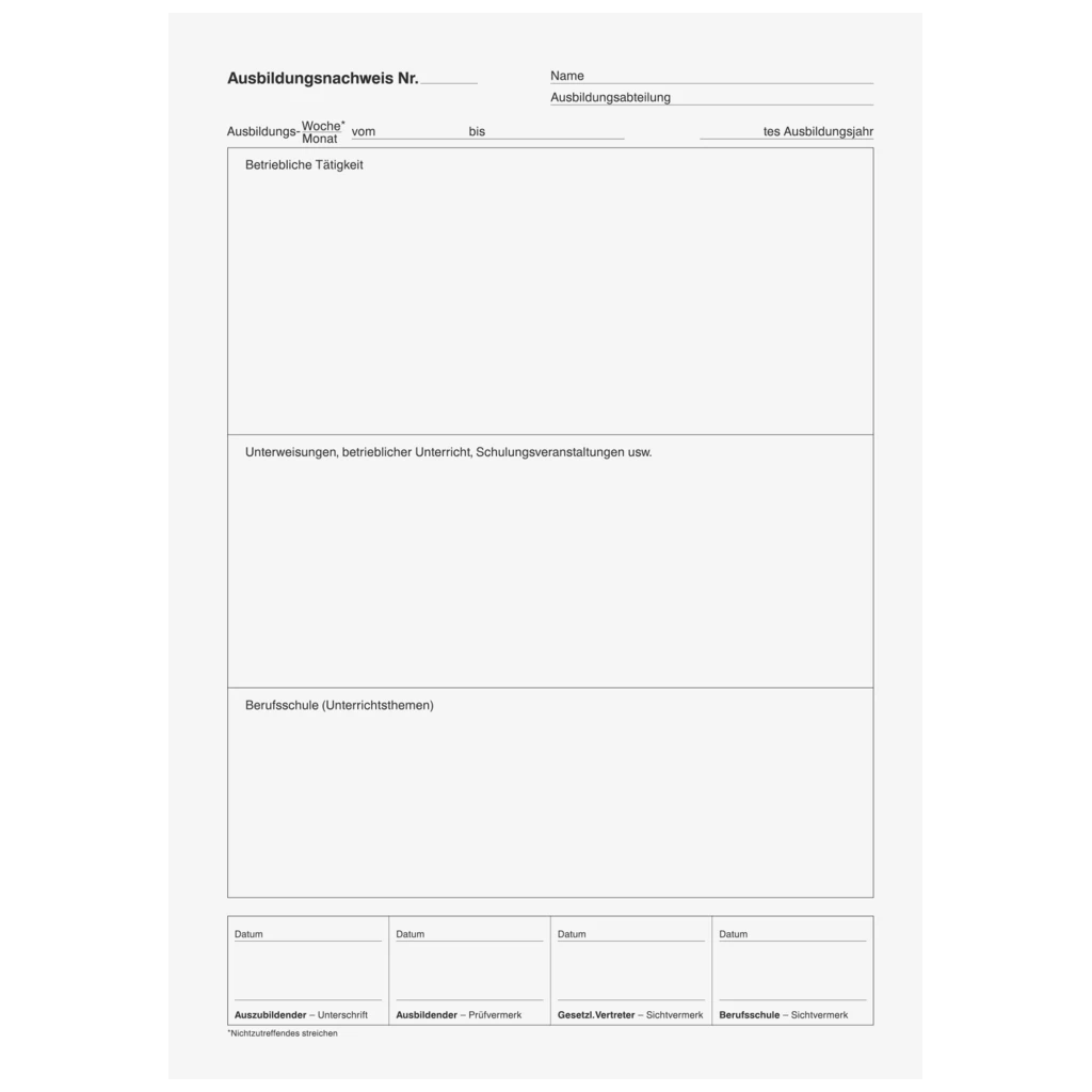 Ausbildungsnachweisheft | A4, 28 Blatt, grün