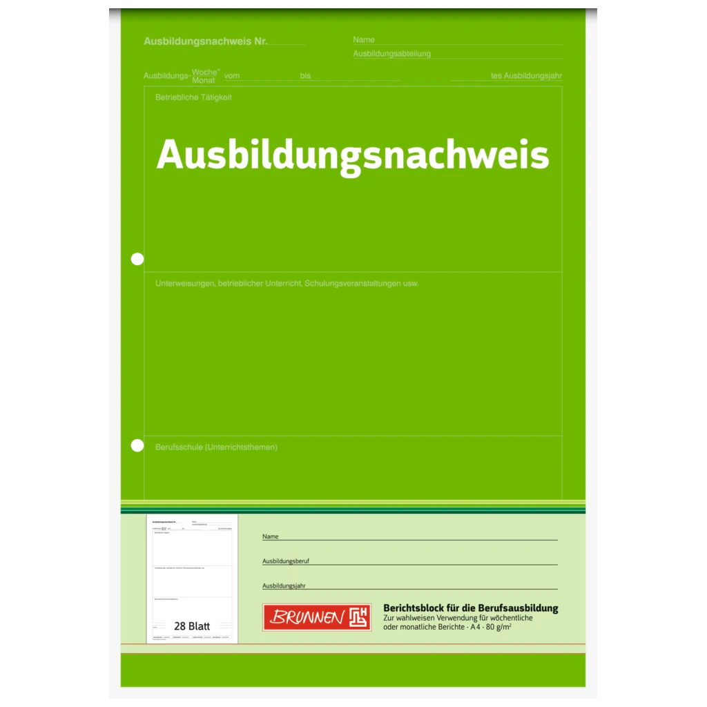 Ausbildungsnachweisblock | A4, 28 Blatt, grün