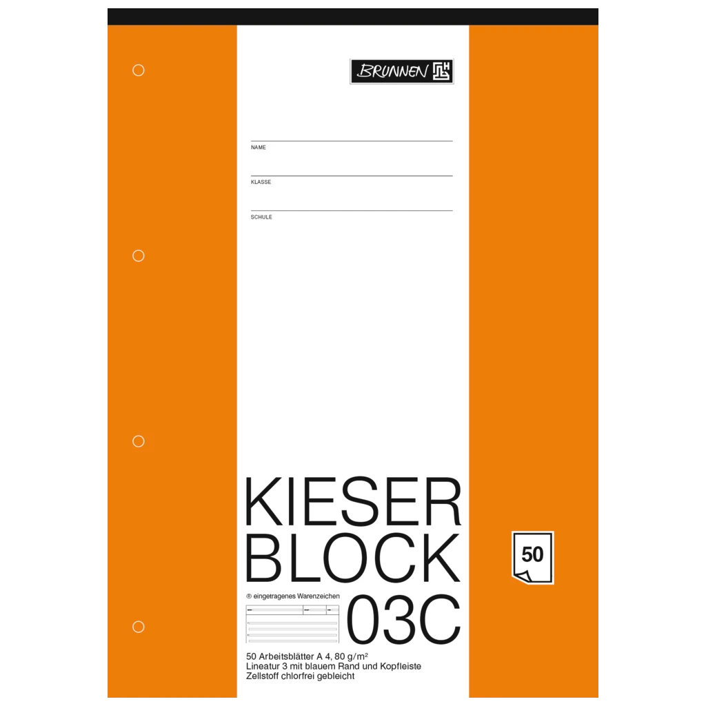 KIESER-Block gelocht | A4, Lineatur 3, 50 Blatt, mehrfarbig