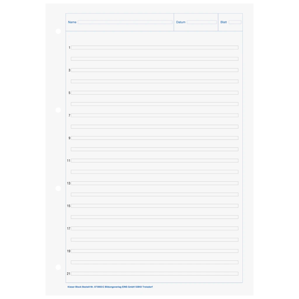 KIESER-Block gelocht | A4, Lineatur 3, 50 Blatt, mehrfarbig