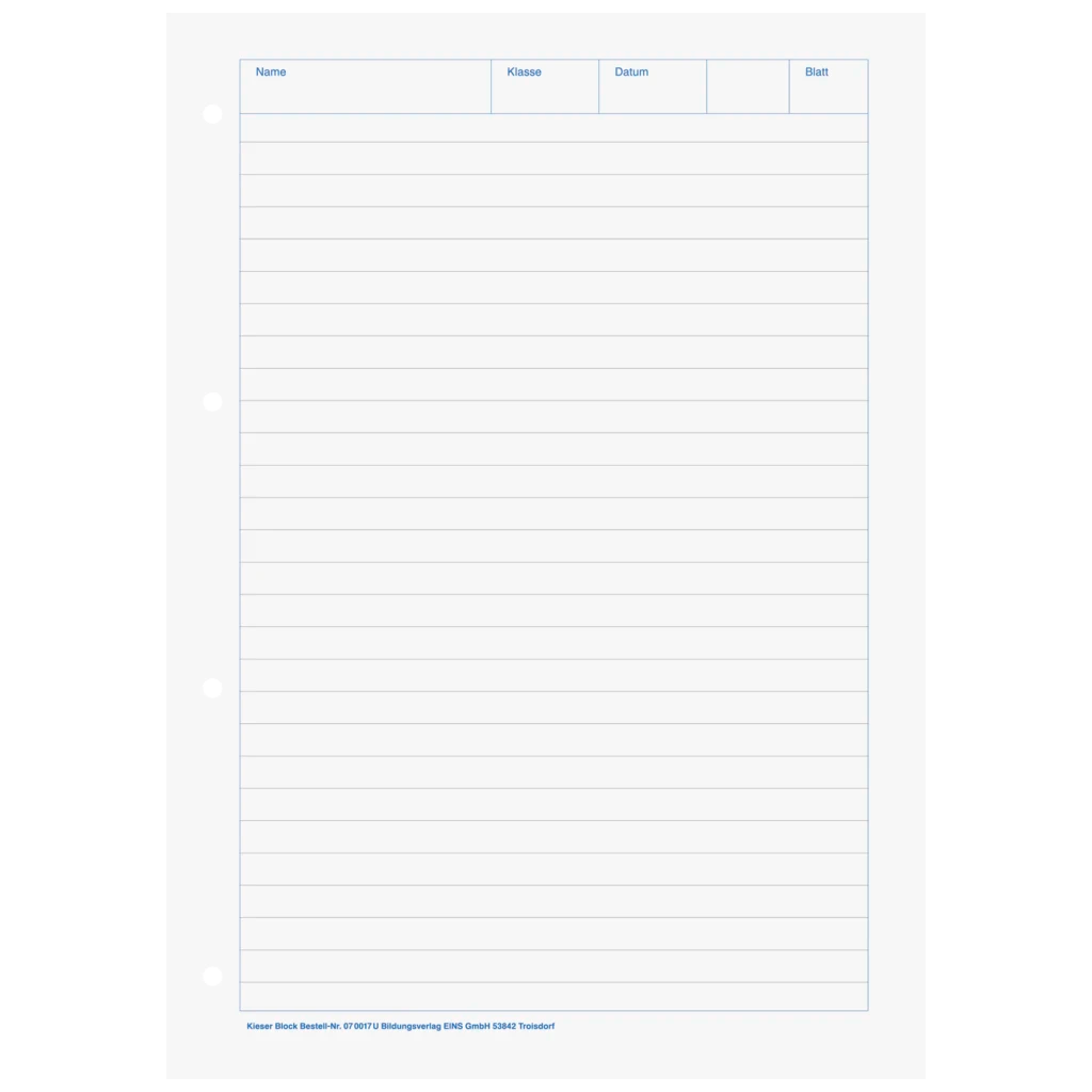 KIESER-Block gelocht | A4, Lineatur 21, 50 Blatt, mehrfarbig
