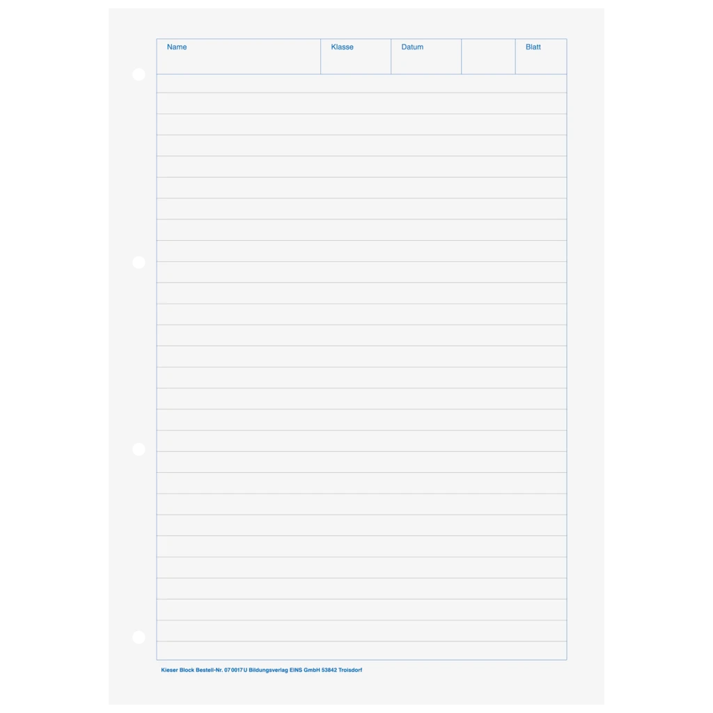 KIESER-Block gelocht | A4, Lineatur 21, 50 Blatt, mehrfarbig