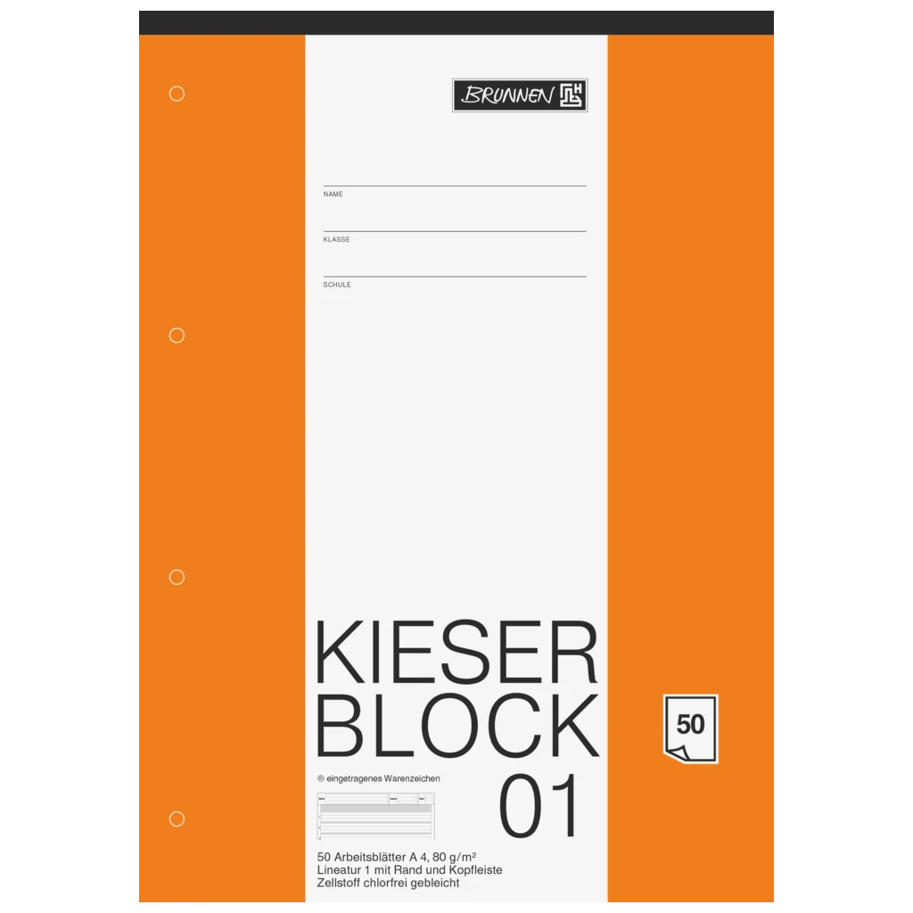 KIESER-Block gelocht | A4, Lineatur 1, 50 Blatt, mehrfarbig