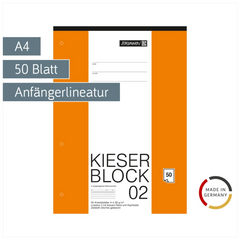 KIESER-Block gelocht | A4, Lineatur 2, 50 Blatt, mehrfarbig