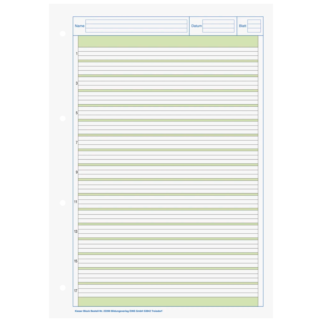 KIESER-Block gelocht | A4, Lineatur 2, 50 Blatt, mehrfarbig