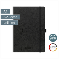 Notizbuch Premium FACT!plus Kladde | A4, unliniert, Gummizugverschluss, schwarz