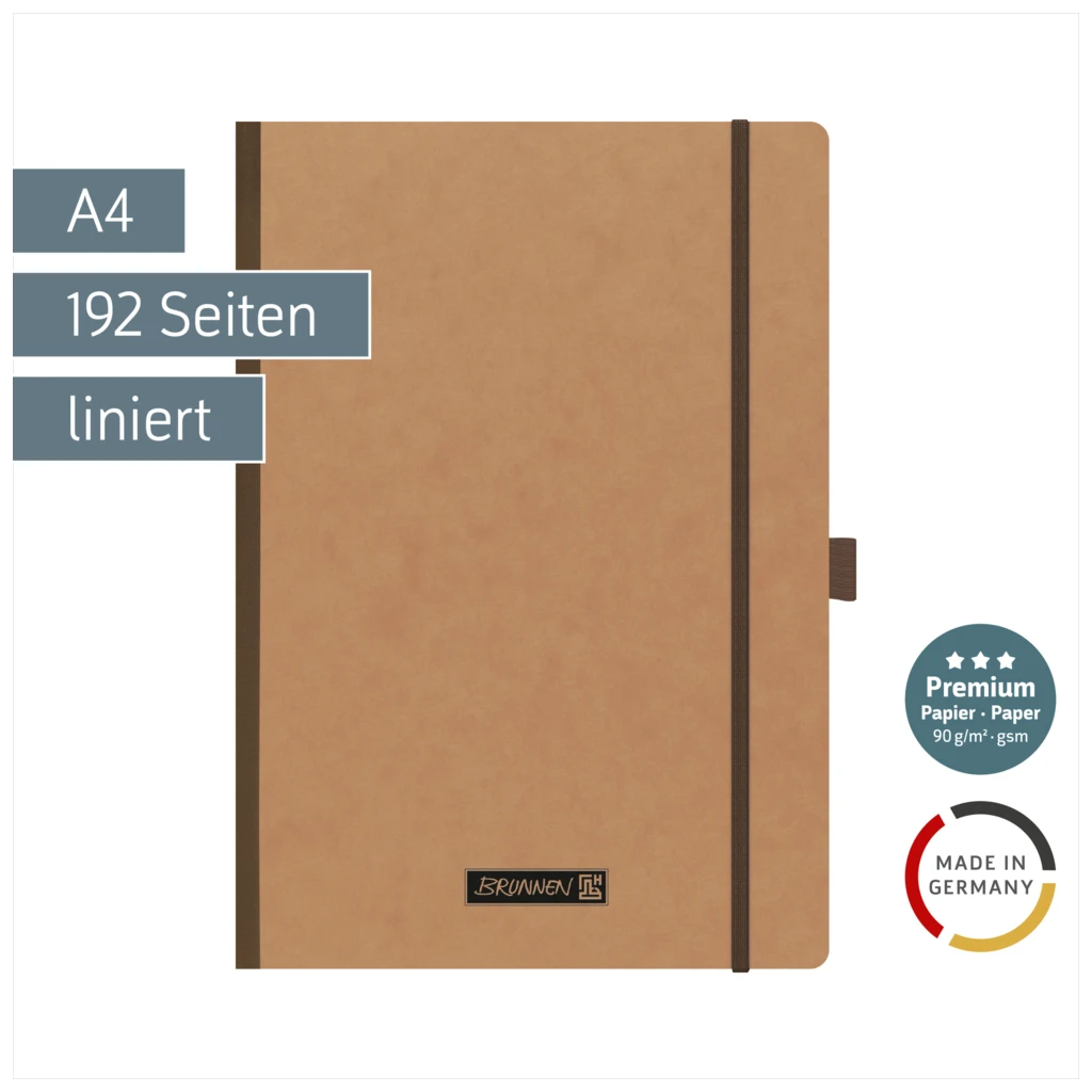 Notizbuch Premium FACT!plus Kladde | A4, liniert, Gummizugverschluss, braun