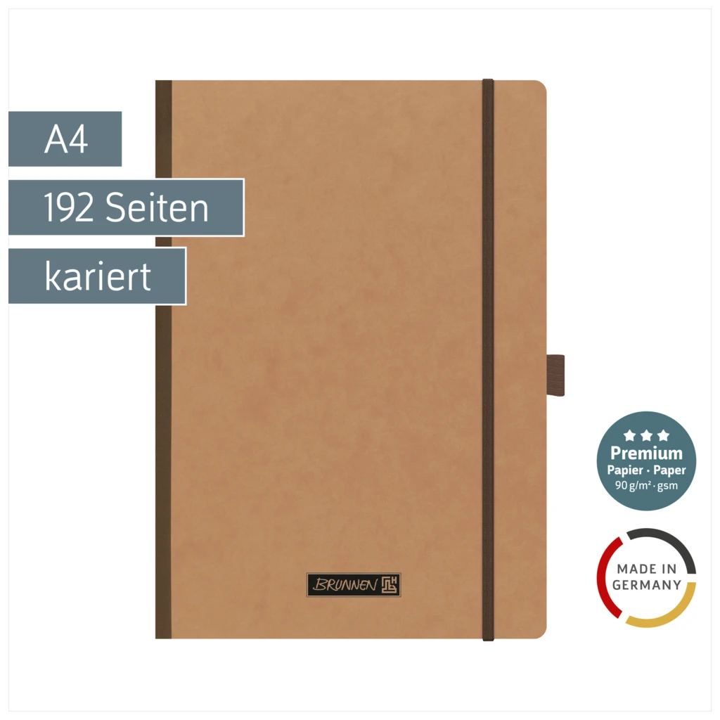 Notizbuch Premium FACT!plus Kladde | A4, kariert, Gummizugverschluss, braun