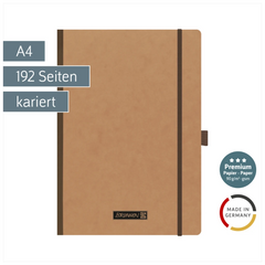 Notizbuch Premium FACT!plus Kladde | A4, kariert, Gummizugverschluss, braun