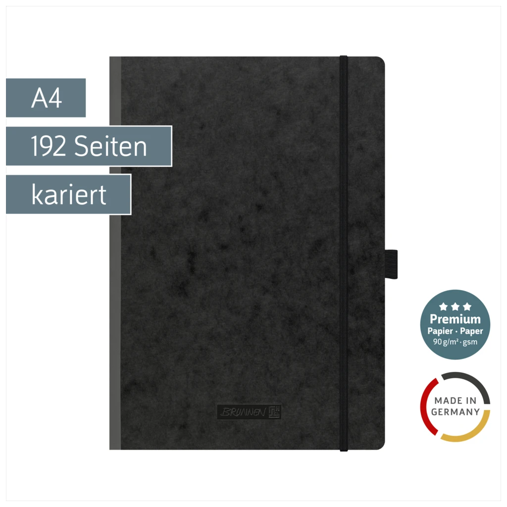 Notizbuch Premium FACT!plus Kladde | A4, kariert, Gummizugverschluss, schwarz