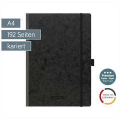 Notizbuch Premium FACT!plus Kladde | A4, kariert, Gummizugverschluss, schwarz