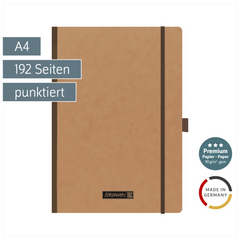 Notizbuch Premium FACT!plus Kladde | A4, punktiert, Gummizugverschluss, braun