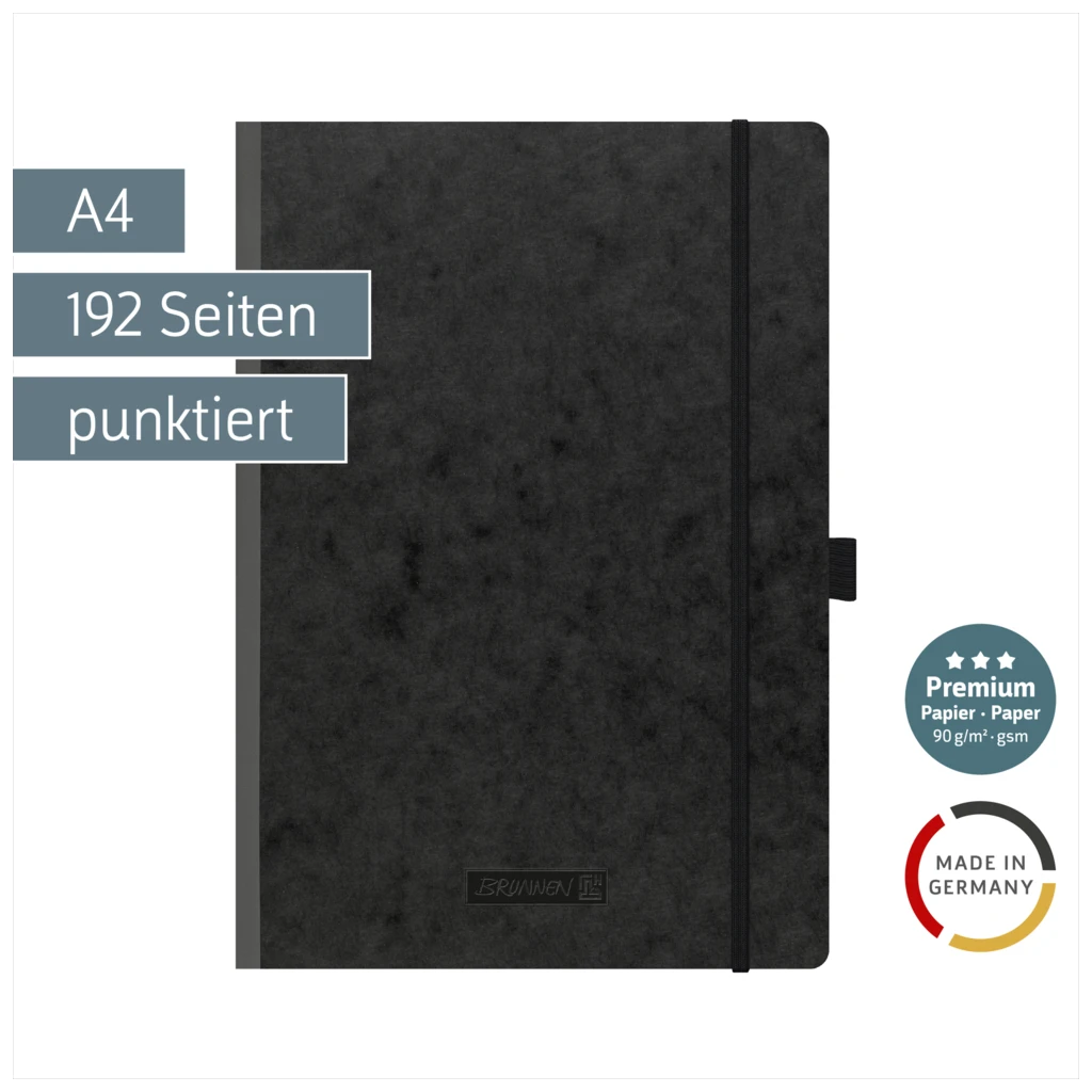 Notizbuch Premium FACT!plus Kladde | A4, punktiert, Gummizugverschluss, schwarz