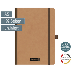 Notizbuch Premium FACT!plus Kladde | A5, unliniert, Gummizugverschluss, braun