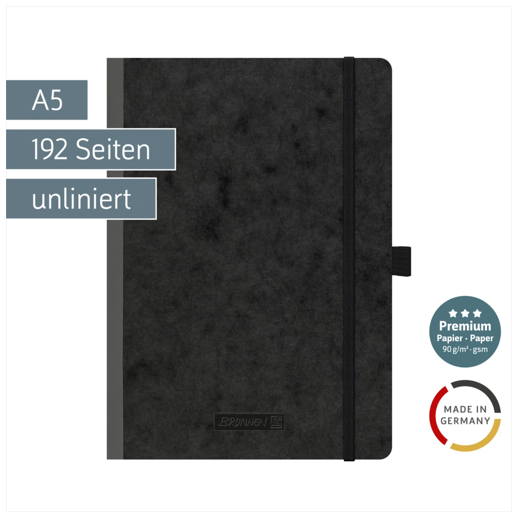Notizbuch Premium FACT!plus Kladde | A5, unliniert, Gummizugverschluss, schwarz