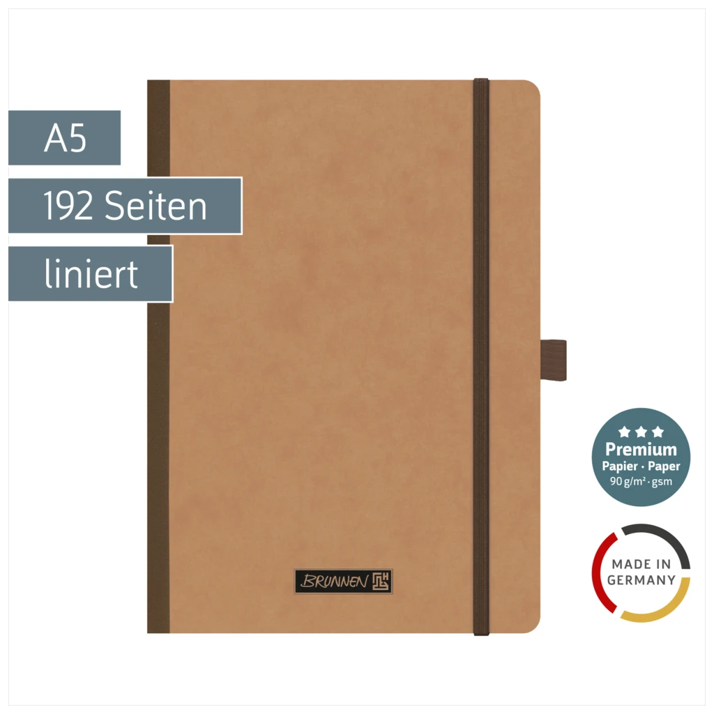 Notizbuch Premium FACT!plus Kladde | A5, liniert, Gummizugverschluss, braun