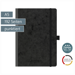 Notizbuch Premium FACT!plus Kladde | A5, punktiert, Gummizugverschluss, schwarz