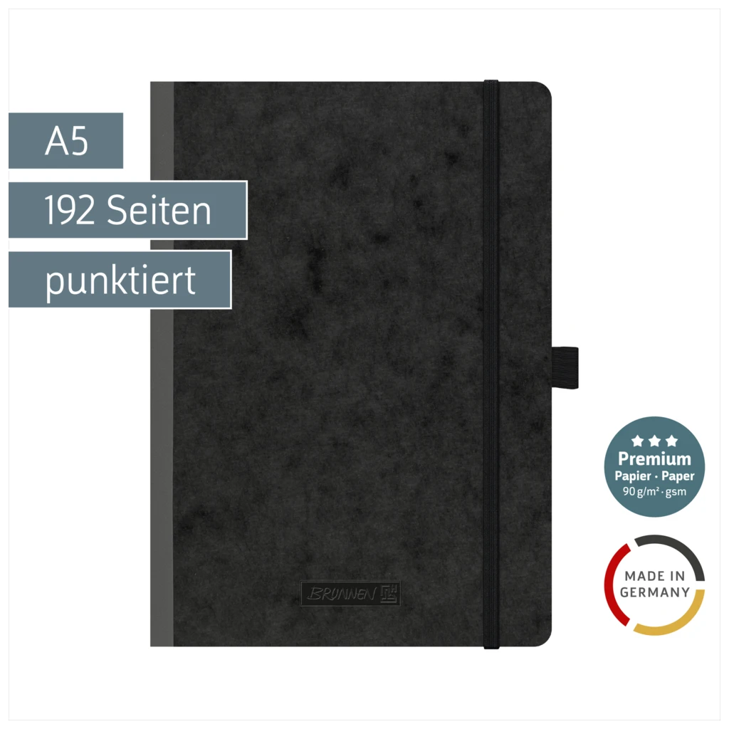Notizbuch Premium FACT!plus Kladde | A5, punktiert, Gummizugverschluss, schwarz