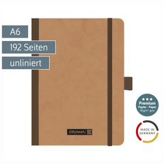 Notizbuch Premium FACT!plus Kladde | A6, unliniert, Gummizugverschluss, braun
