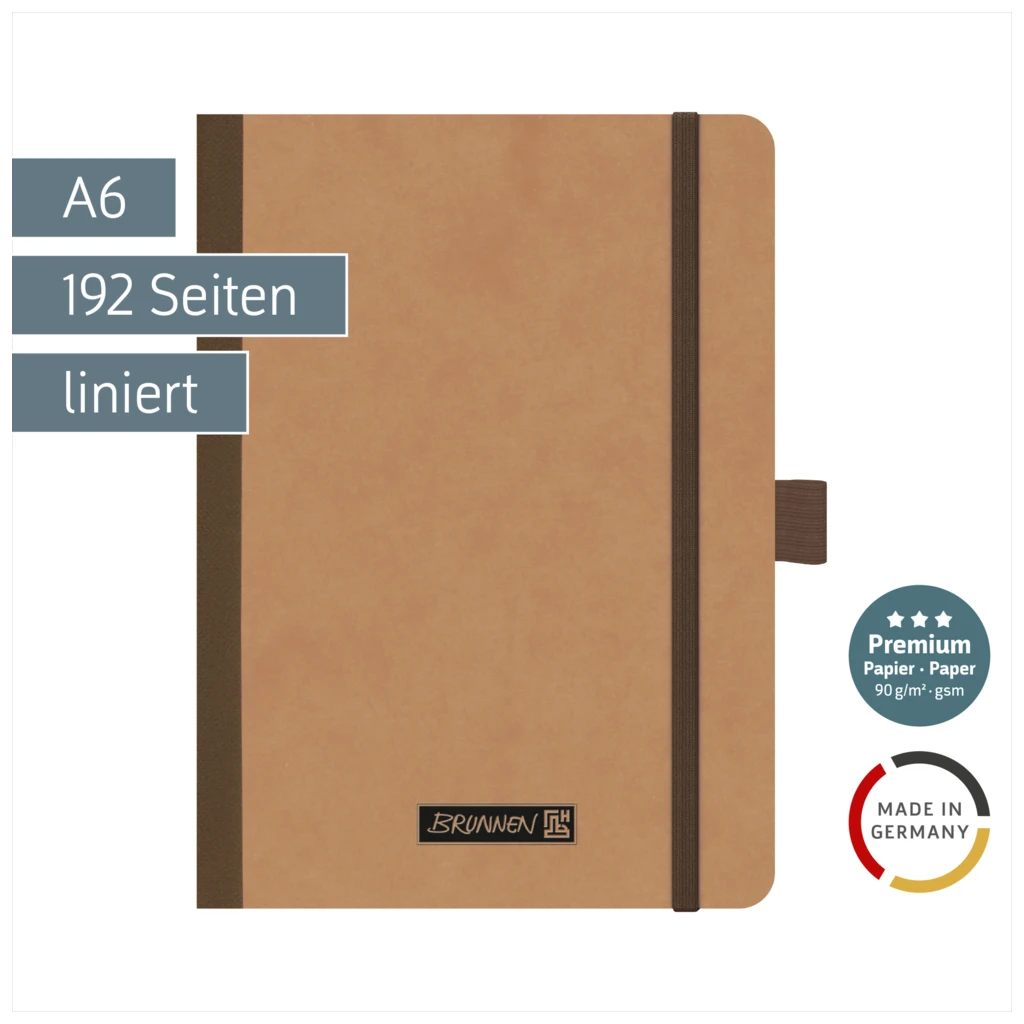 Notizbuch Premium FACT!plus Kladde | A6, liniert, Gummizugverschluss, braun