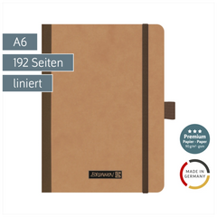 Notizbuch Premium FACT!plus Kladde | A6, liniert, Gummizugverschluss, braun