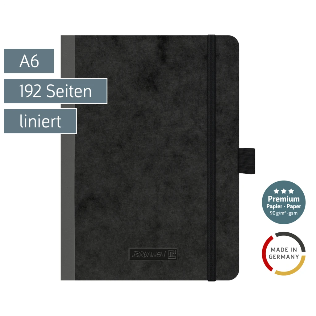 Notizbuch Premium FACT!plus Kladde | A6, liniert, Gummizugverschluss, schwarz