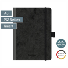 Notizbuch Premium FACT!plus Kladde | A6, liniert, Gummizugverschluss, schwarz